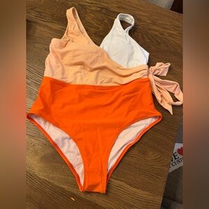 Cupshe Girls Colorblock One-Piece Swimsuit in Orange, Peach, and White
